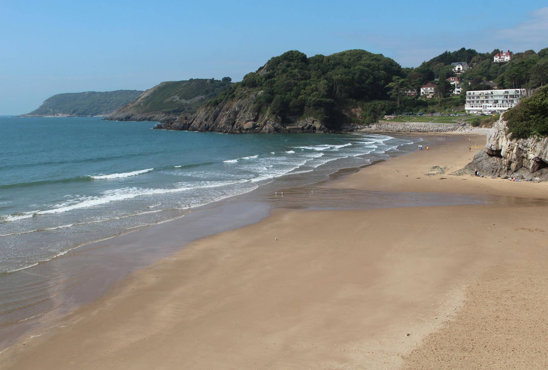 Caswell Bay at low tide with rock pools