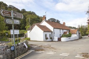 Oxwich village with cottages and greenery